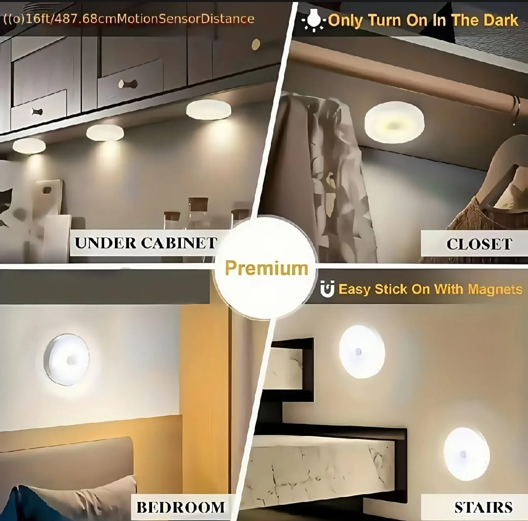 Motion Sensor LED Night Light - USB Rechargeable Wireless Lamp for Kitchen, Cabinet, Wardrobe, Staircase, and Closet
