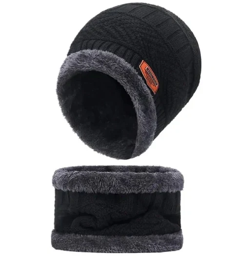 CozyFleece Duo - Wool Beanie Cap with Neck Warmer Set