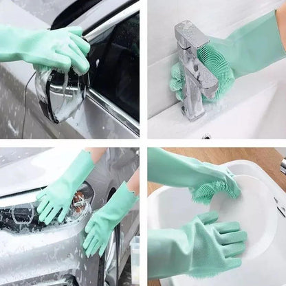 Reusable Silicone Dishwashing Gloves with Scrubber