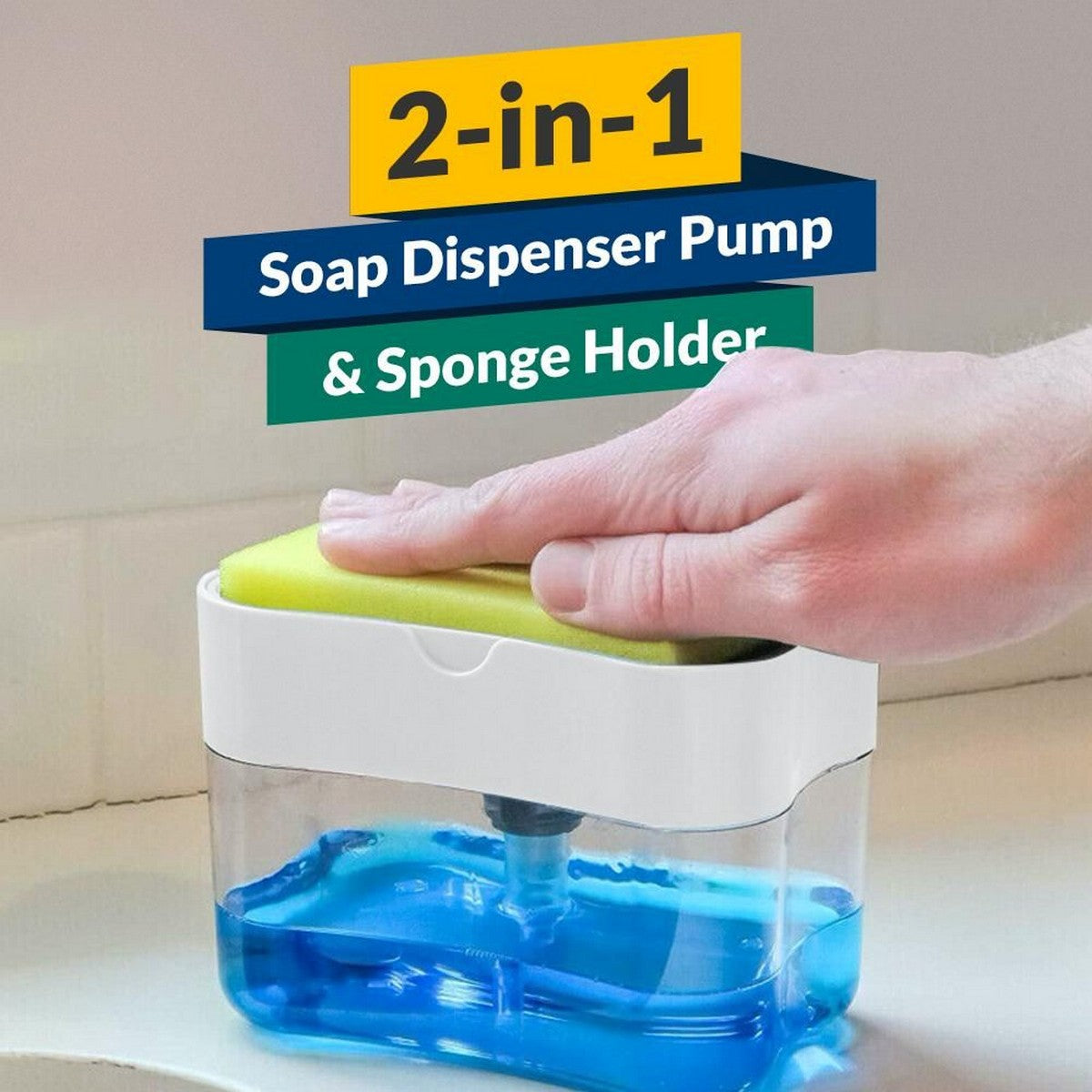 2-in-1 Pump Soap Dispenser and Sponge Caddy For Dish washing ( With Box)