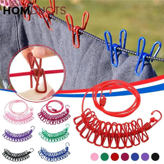 Elastic Flexible Cloth Hanging Rope With 12 Metals Clips(Random Colors Will be sent)