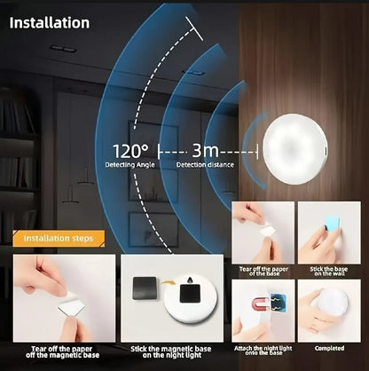 Motion Sensor LED Night Light - USB Rechargeable Wireless Lamp for Kitchen, Cabinet, Wardrobe, Staircase, and Closet
