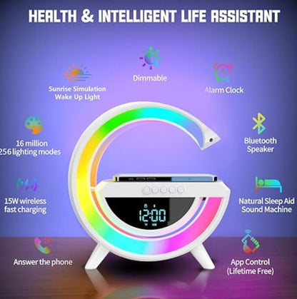 LED Wireless Charging Bluetooth Speaker Smart Table Night Light BT Music Player Phone Wireless Charging RGB Desk Lamp with Digital Clock and Warm Led Lamp