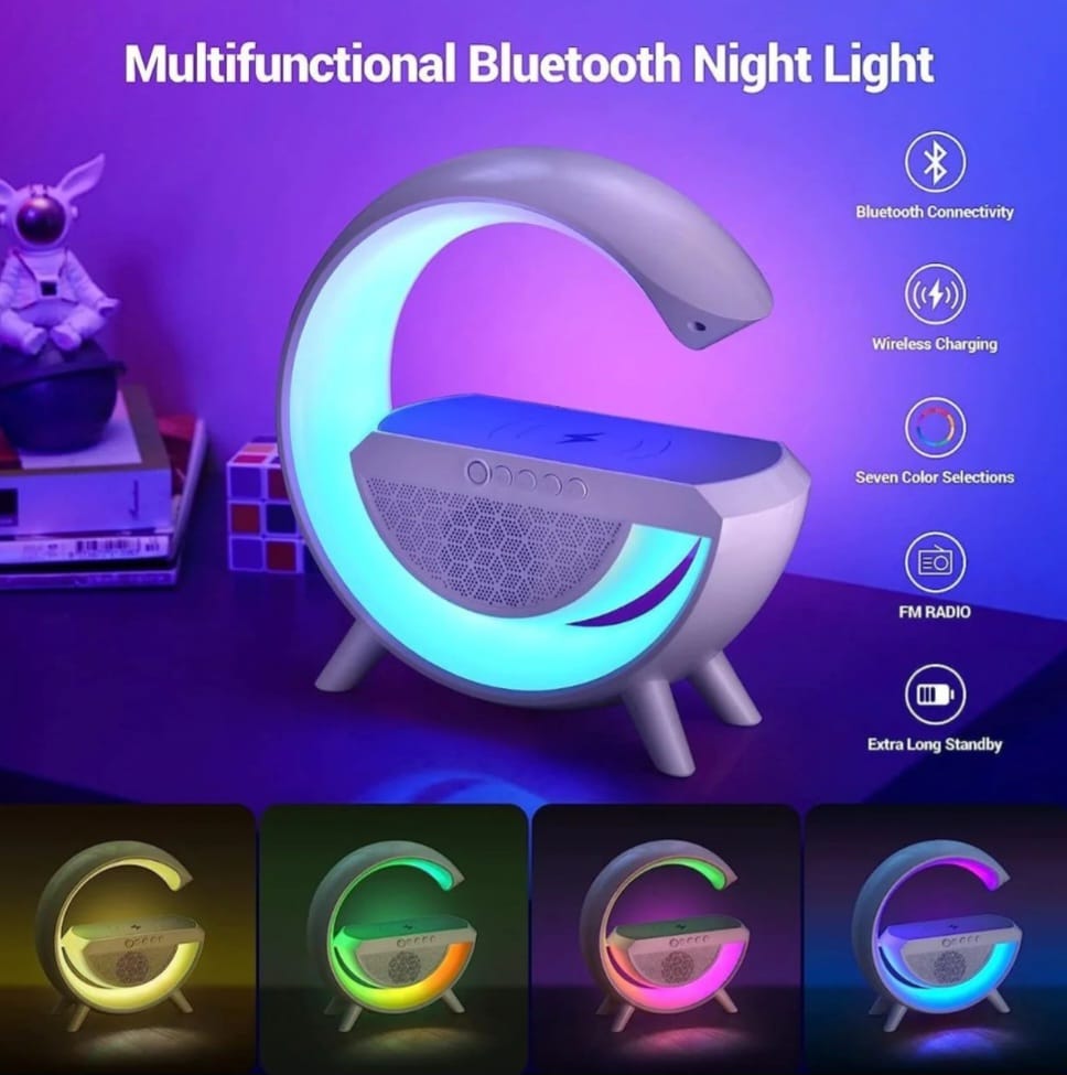 LED Wireless Charging Bluetooth Speaker Smart Table Night Light BT Music Player Phone Wireless Charging RGB Desk Lamp with Digital Clock and Warm Led Lamp