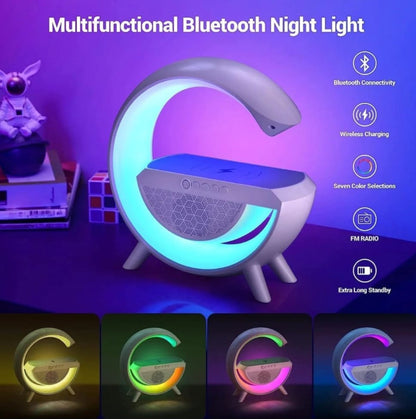 LED Wireless Charging Bluetooth Speaker Smart Table Night Light BT Music Player Phone Wireless Charging RGB Desk Lamp with Digital Clock and Warm Led Lamp