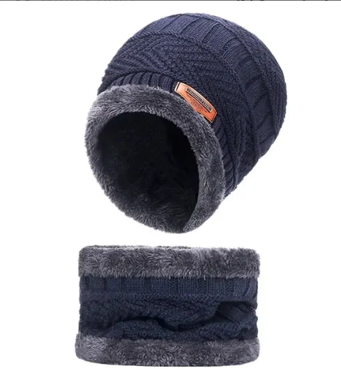 CozyFleece Duo - Wool Beanie Cap with Neck Warmer Set
